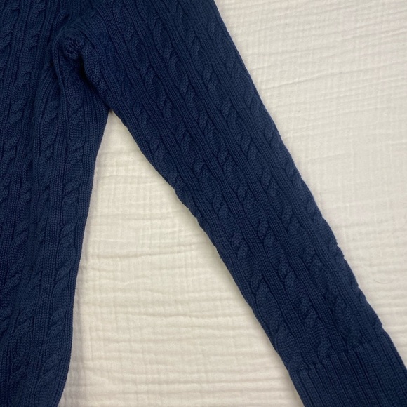 LL Bean Double Cable Knit Button Up Cardigan Sweater Size Large Navy Blue - Picture 10 of 16